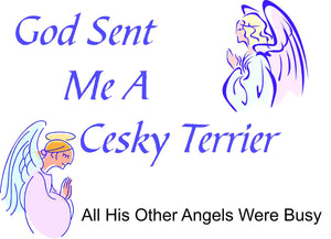 Purple Turtle Gifts - God Sent Me a Cesky Terrier T-shirt