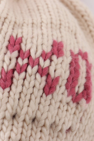 Cream XOXO knit beanie pom pom hat