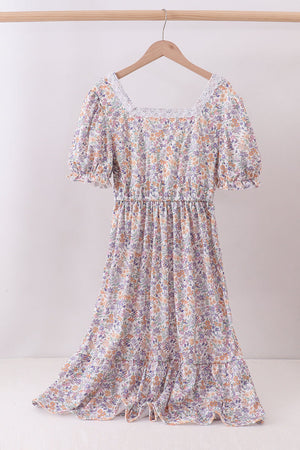 Purple floral lace women dress