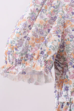 Purple floral lace women dress