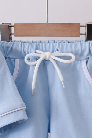 Blue brother embroidery pocket shorts set