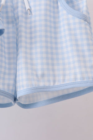 Blue brother smocked shorts set