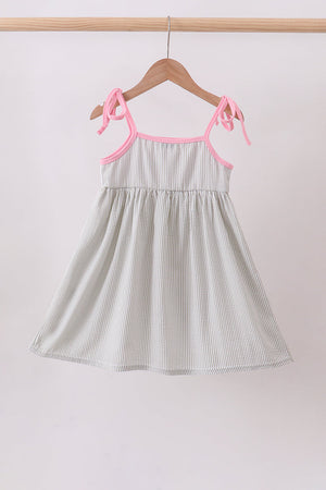 Pink seersucker farm animals embroidery ruffle dress