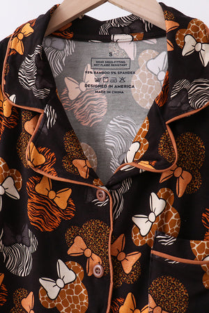 Brown character bamboo pajama set