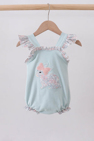 Blue floral bunny applique ruffle bubble