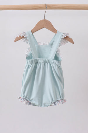 Blue floral bunny applique ruffle bubble