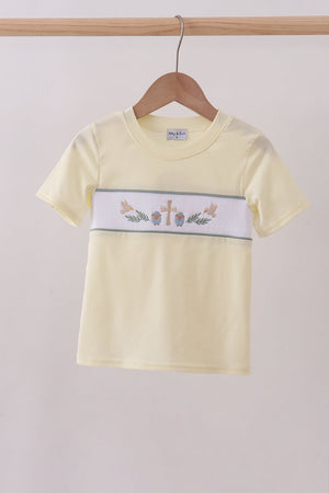 Yellow cross sheep embroidery top