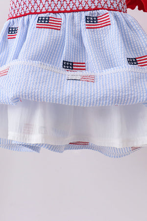 Blue flag embroidery seersucker bloomer set