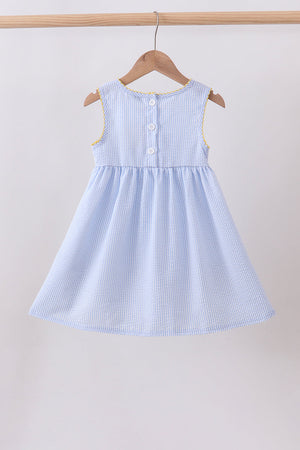 Blue lemon embroidery seersucker dress