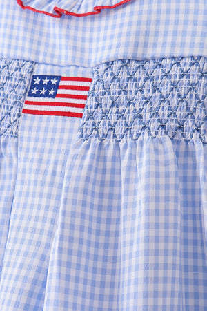 Blue flag smocked ruffle dress