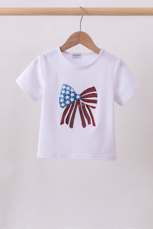 White bow sequin mom&me top