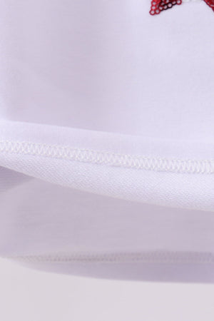 White bow sequin mom&me top