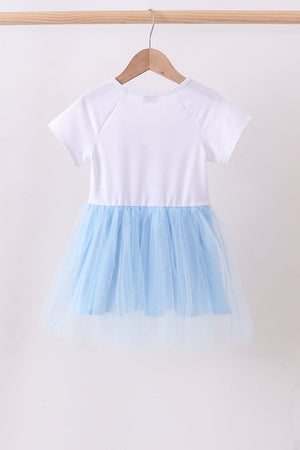 Blue bow star sequin tulle dress
