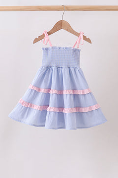 Blue Stripe Smocked Seersucker Mom Dress