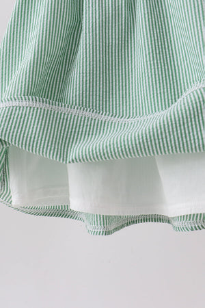 Green Watermelon Stripe Smocked Embroidered Seersucker Dress