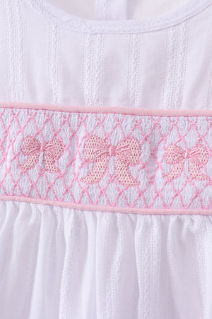 White Bow Smocked Jacquard Ruffle Shorts Set