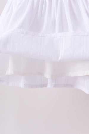 White Bow Smocked Jacquard Ruffle Shorts Set