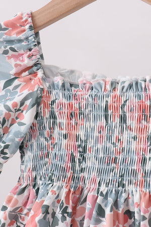Pink Floral Smocked UPF Swim Set