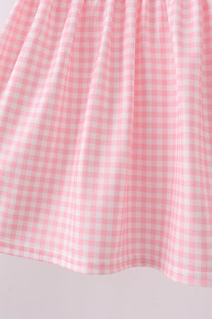 Pink Gingham Animal Embroidered Set