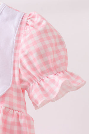 Pink Gingham Animal Embroidered Bubble