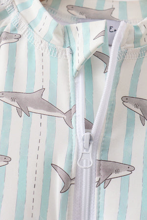 Green Stripe Shark UPF Swim One-Piece