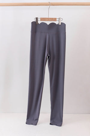 Gray Scalloped Mom Yoga Active Leggings