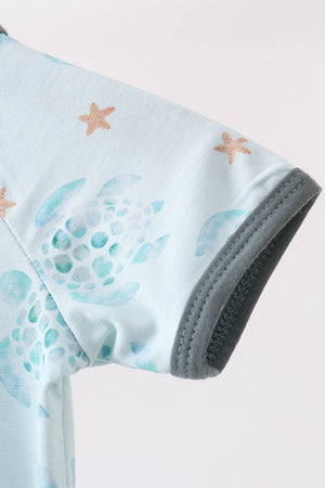 Blue Turtle Bamboo Romper