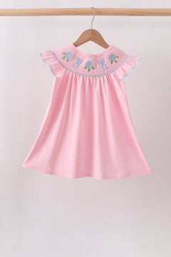 Pink Hydrangea Bow Smocked Dress