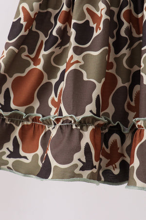 Camo Hunting Embroidered Ruffle Shorts Set