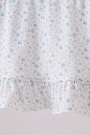Blue Floral Smocked Ruffle Bloomer Set