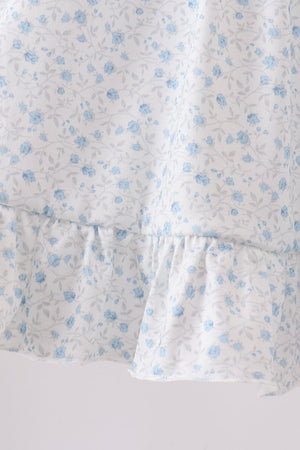 Blue Floral Embroidered Ruffle Shorts Set