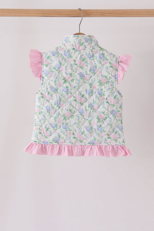 Pink floral ruffle vest