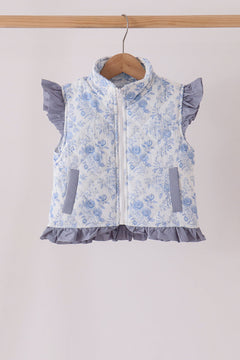 Blue floral ruffle vest