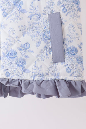Blue floral ruffle vest