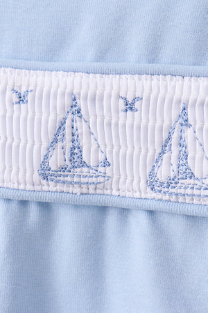 Blue Sailboat Smocked Scalloped Bloomer Set