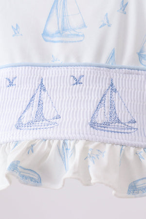 Blue Sailboat Smocked 2PC Swimsuit