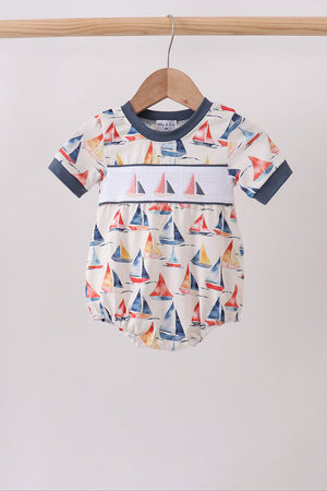 Blue Sailboat Smocked Bubble
