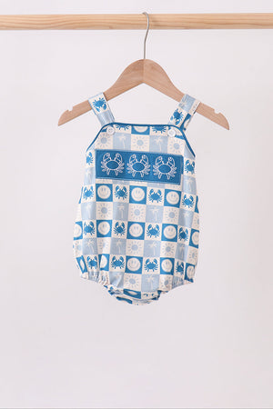Blue Crab Embroidered Checkered Bubble