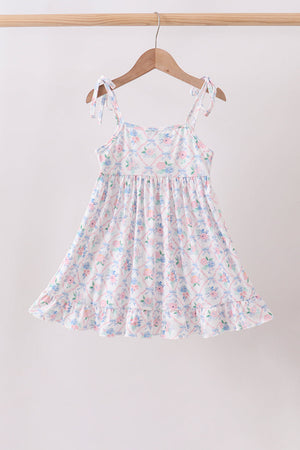 Blue Floral Smocked Ruffle Dress