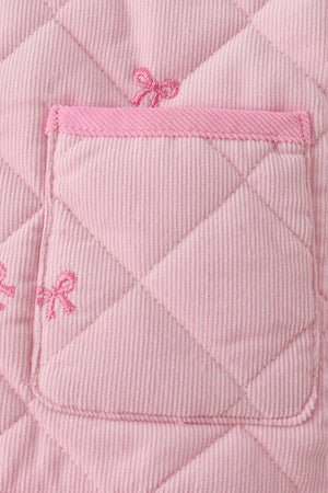 Pink corduroy bow embroidery ruffle jacket