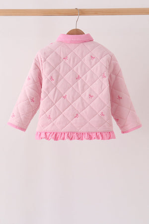 Pink corduroy bow embroidery ruffle jacket