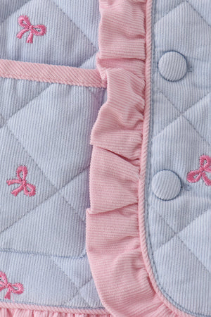 Blue corduroy bow embroidery ruffle jacket