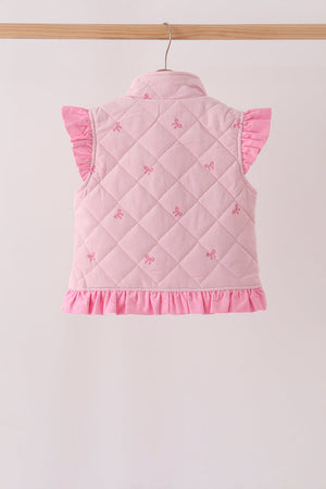 Pink corduroy bow embroidery ruffle vest