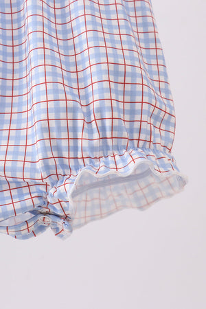 Blue Apple Smocked Plaid Bubble