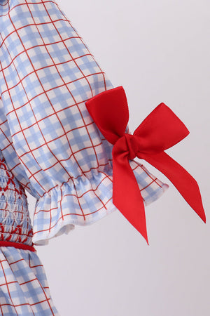 Blue Apple Smocked Plaid Dress