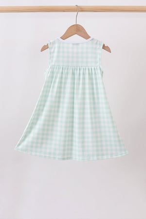 Green football french knot gingham ruffle dress