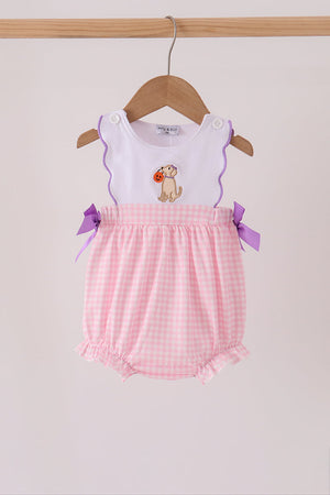 Pink Puppy Pumpkin Applique Bow Bubble
