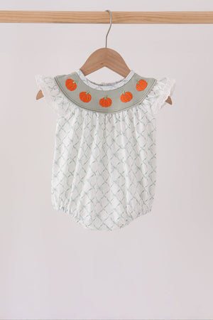 Sage pumpkin embroidery bow ruffle bubble
