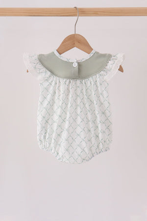 Sage pumpkin embroidery bow ruffle bubble