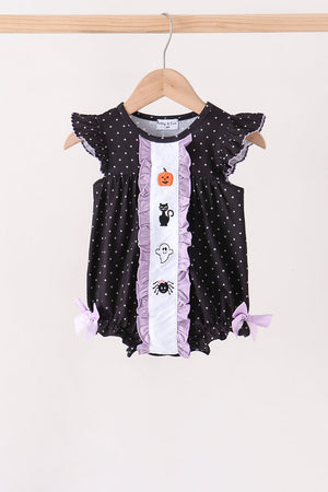 Black ghost spider embroidery ruffle bubble